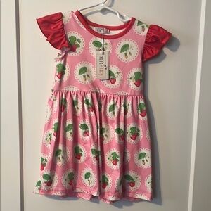 Pink and Green Ruffled Tiered Sundress with Flutter Sleeves
